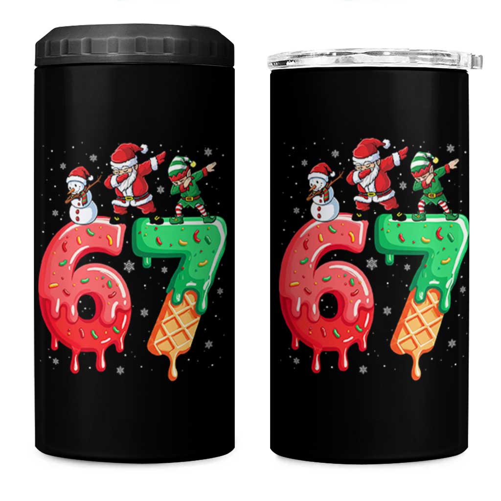 67 Six Seven Christmas 4 in 1 Can Cooler Tumbler Funny Dabbing Santa Elf Friends 6 7 Meme Gen Alpha Slang - Wonder Print Shop