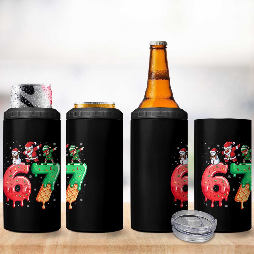 67 Six Seven Christmas 4 in 1 Can Cooler Tumbler Funny Dabbing Santa Elf Friends 6 7 Meme Gen Alpha Slang - Wonder Print Shop