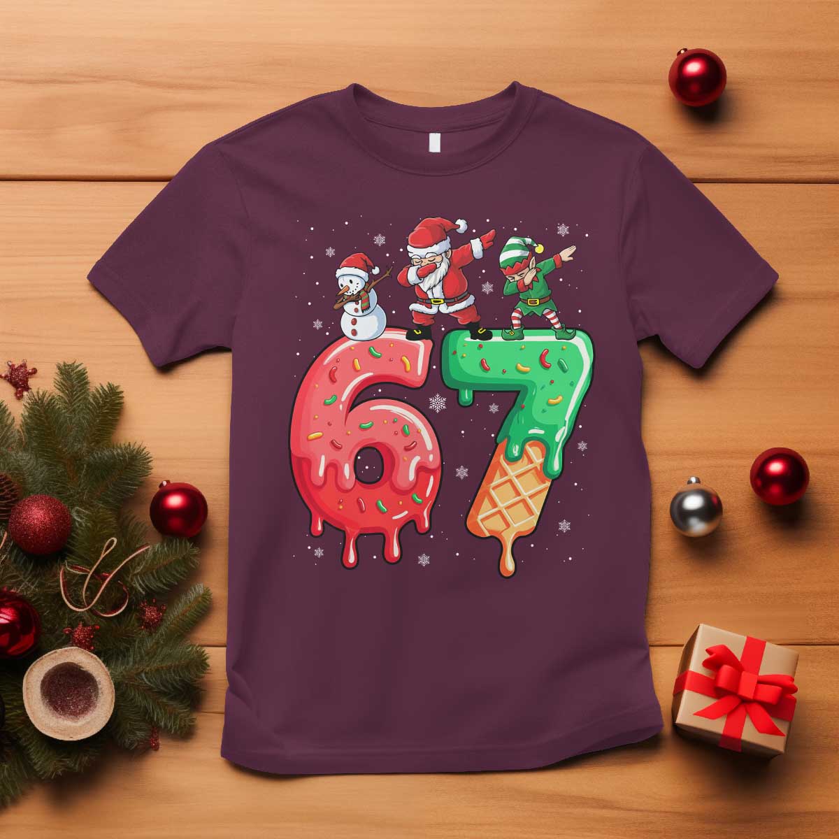 67 Six Seven Christmas T Shirt Funny Dabbing Santa Elf Friends 6 7 Meme Gen Alpha Slang - Wonder Print Shop
