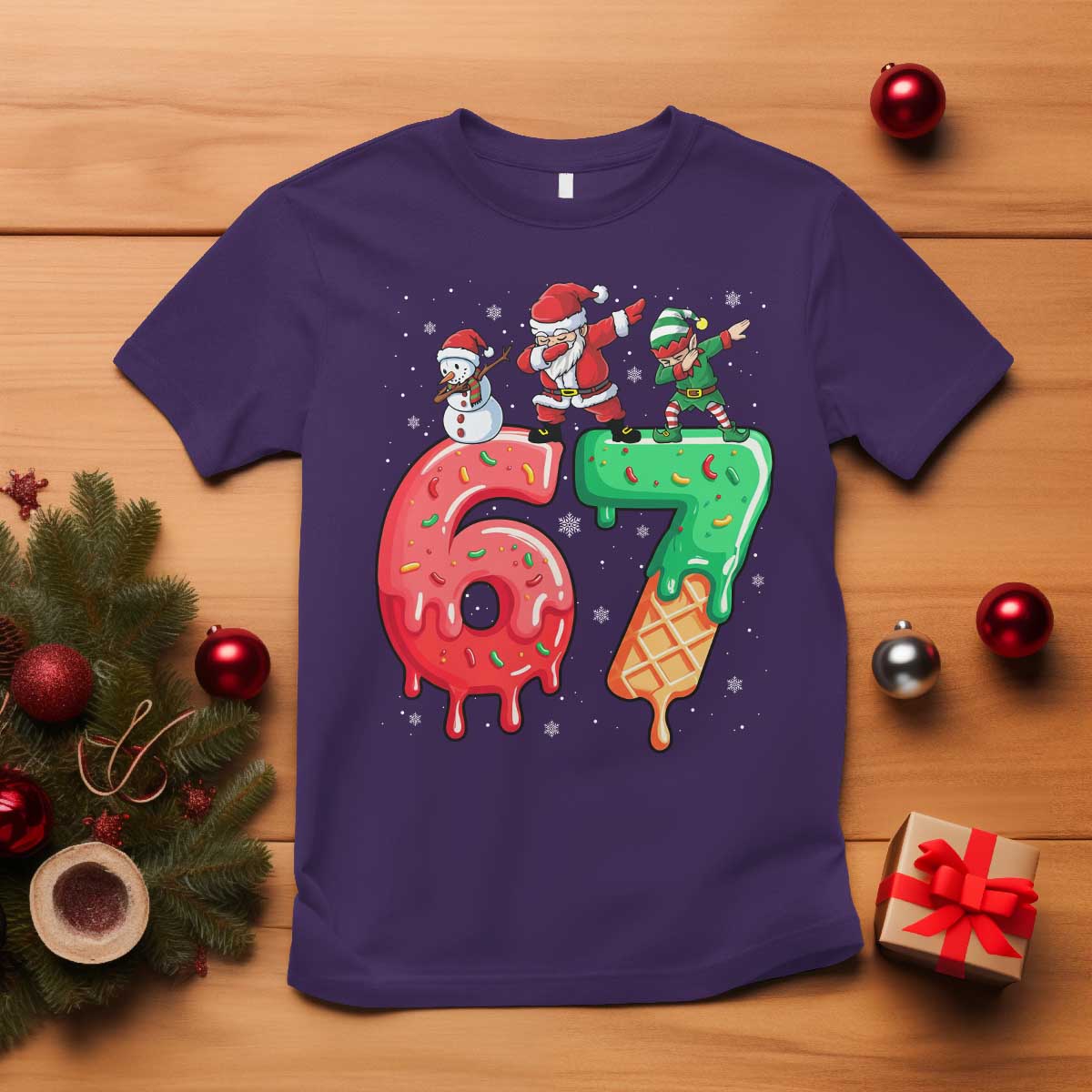 67 Six Seven Christmas T Shirt Funny Dabbing Santa Elf Friends 6 7 Meme Gen Alpha Slang - Wonder Print Shop