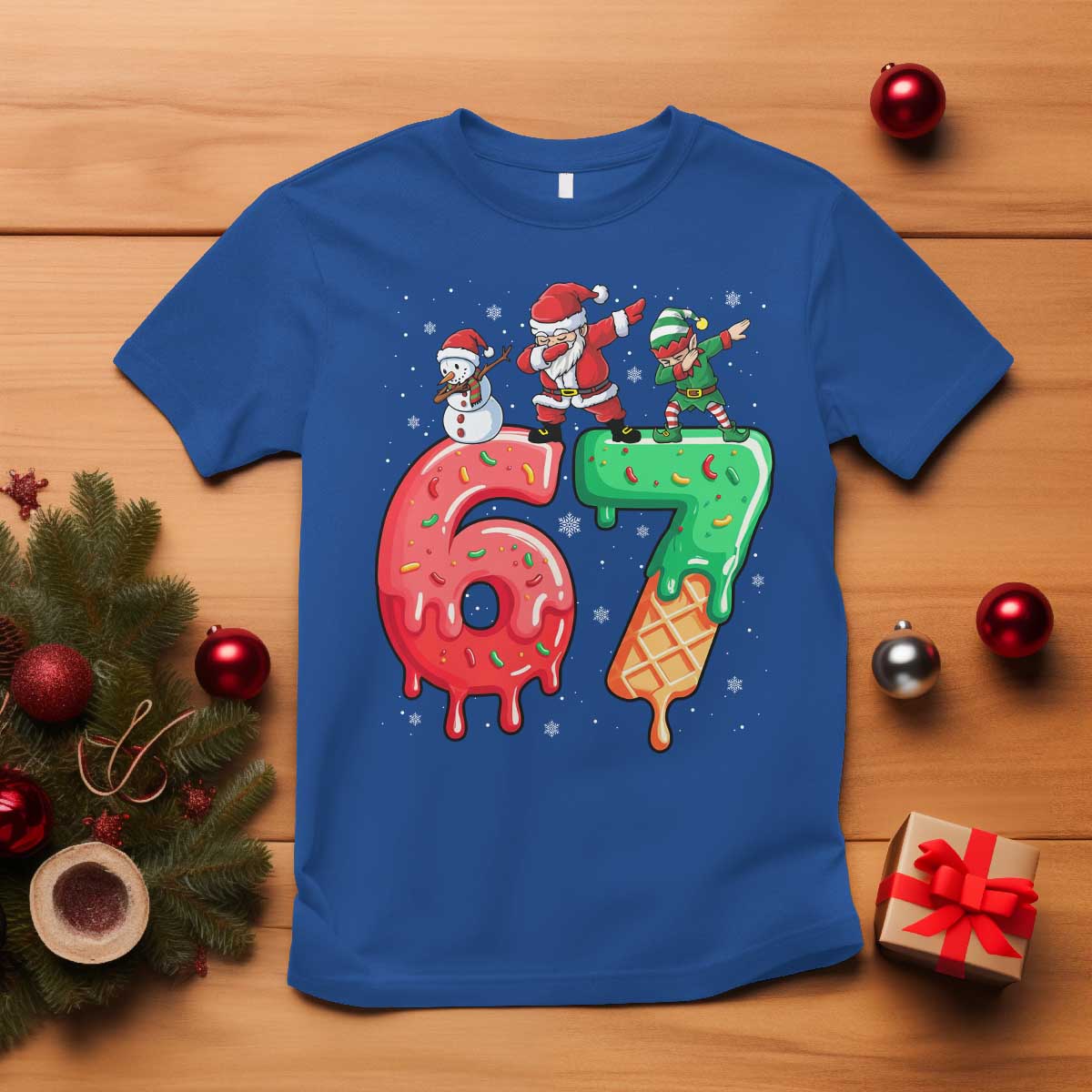 67 Six Seven Christmas T Shirt Funny Dabbing Santa Elf Friends 6 7 Meme Gen Alpha Slang - Wonder Print Shop