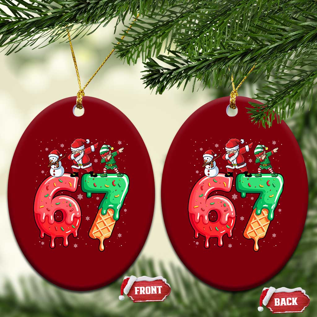 67 Six Seven Christmas Ceramic Ornament Funny Dabbing Santa Elf Friends 6 7 Meme Gen Alpha Slang - Wonder Print Shop