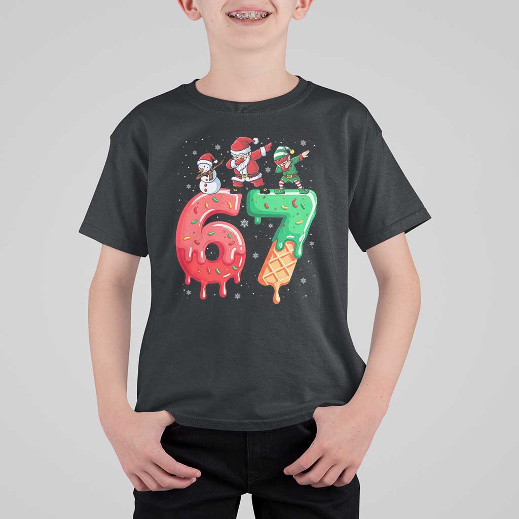 67 Six Seven Christmas T Shirt For Kid Funny Dabbing Santa Elf Friends 6 7 Meme Gen Alpha Slang - Wonder Print Shop