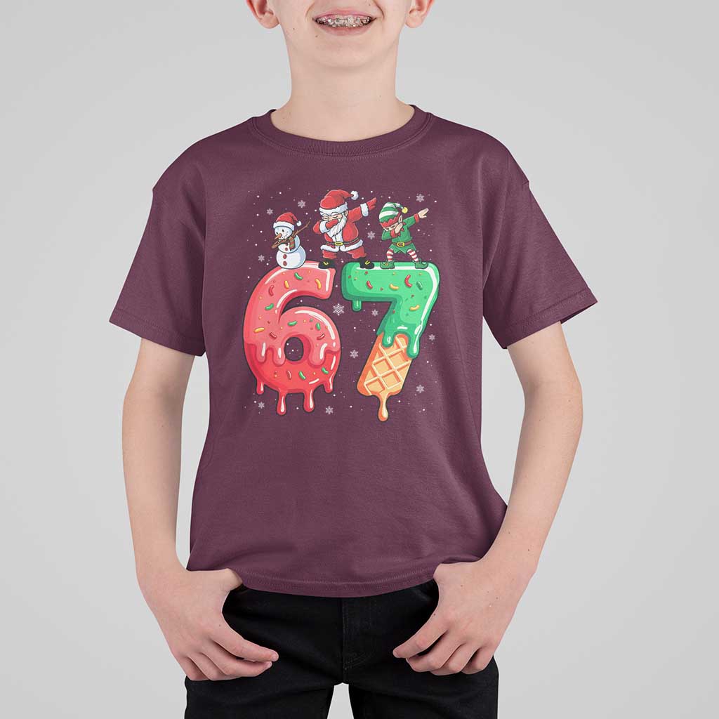 67 Six Seven Christmas T Shirt For Kid Funny Dabbing Santa Elf Friends 6 7 Meme Gen Alpha Slang - Wonder Print Shop
