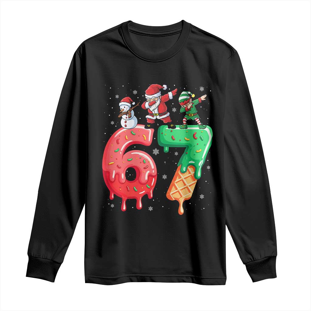 67 Six Seven Christmas Long Sleeve Shirt Funny Dabbing Santa Elf Friends 6 7 Meme Gen Alpha Slang - Wonder Print Shop
