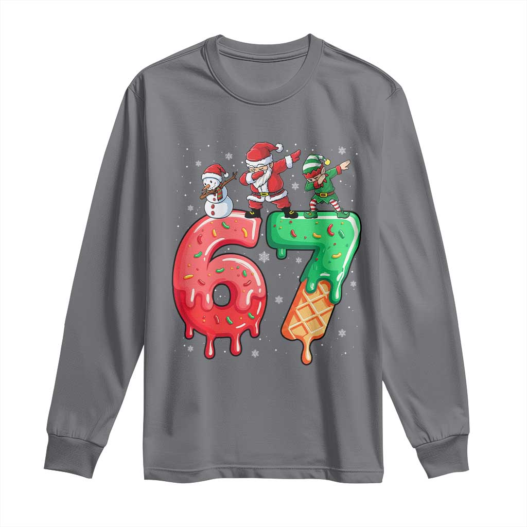 67 Six Seven Christmas Long Sleeve Shirt Funny Dabbing Santa Elf Friends 6 7 Meme Gen Alpha Slang - Wonder Print Shop