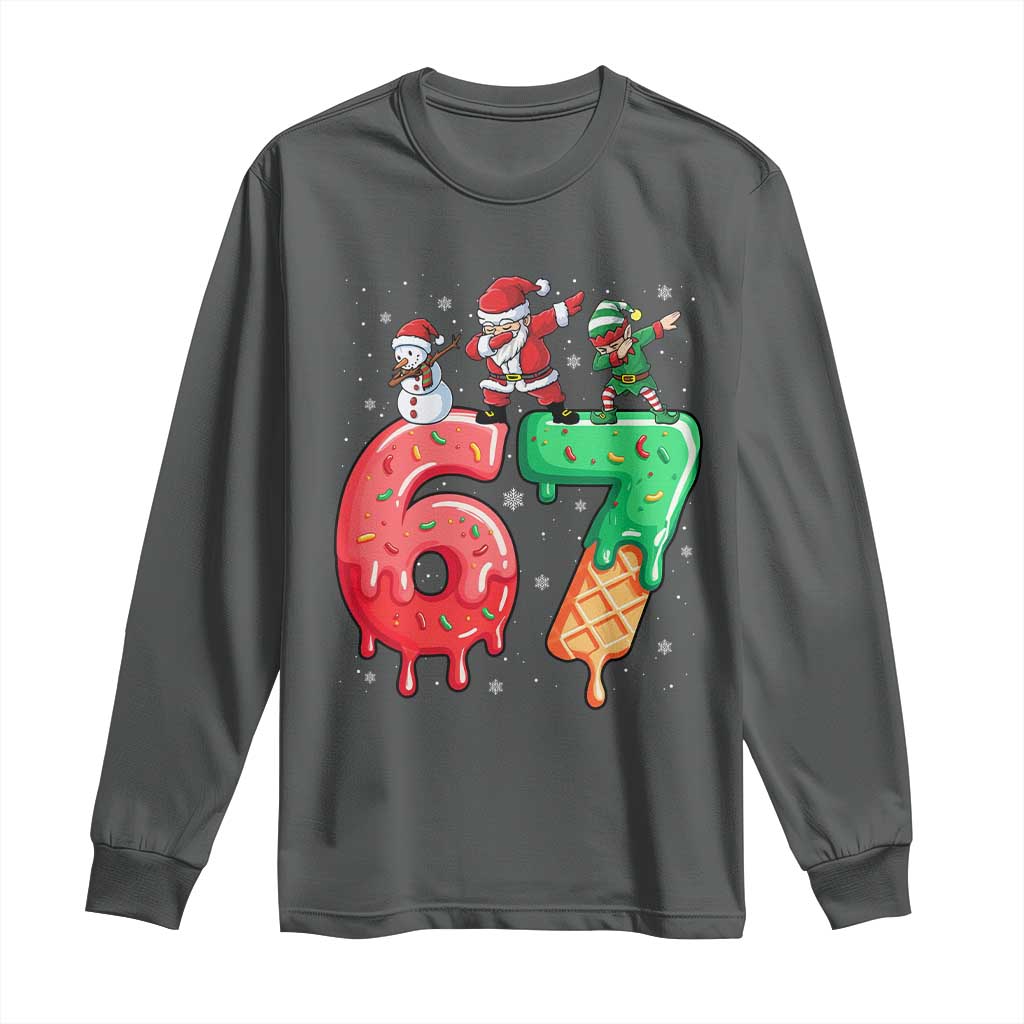 67 Six Seven Christmas Long Sleeve Shirt Funny Dabbing Santa Elf Friends 6 7 Meme Gen Alpha Slang - Wonder Print Shop