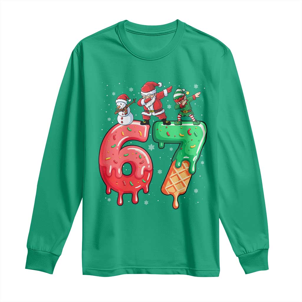 67 Six Seven Christmas Long Sleeve Shirt Funny Dabbing Santa Elf Friends 6 7 Meme Gen Alpha Slang - Wonder Print Shop