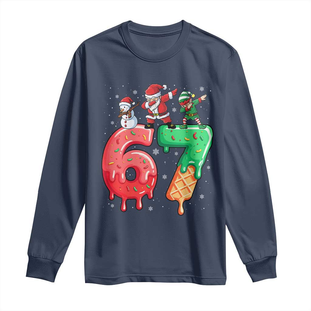 67 Six Seven Christmas Long Sleeve Shirt Funny Dabbing Santa Elf Friends 6 7 Meme Gen Alpha Slang - Wonder Print Shop