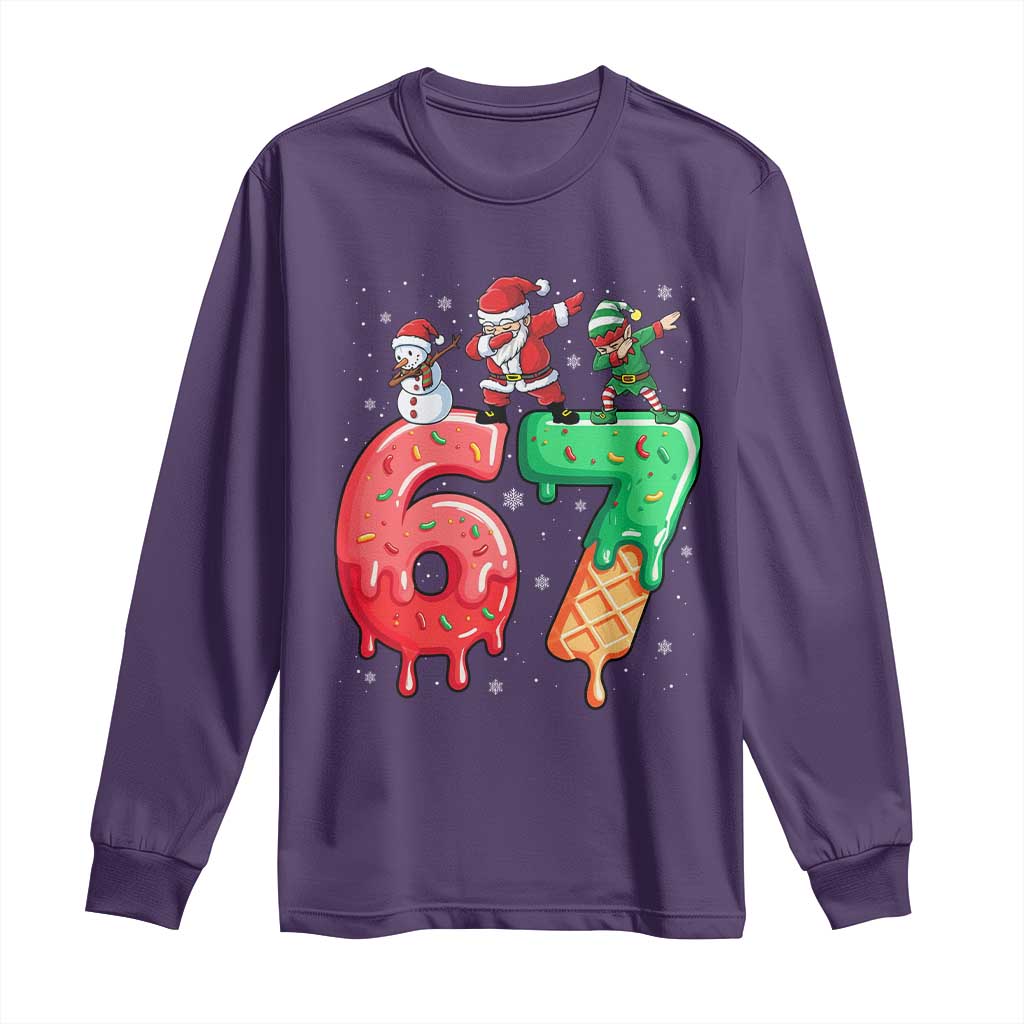 67 Six Seven Christmas Long Sleeve Shirt Funny Dabbing Santa Elf Friends 6 7 Meme Gen Alpha Slang - Wonder Print Shop
