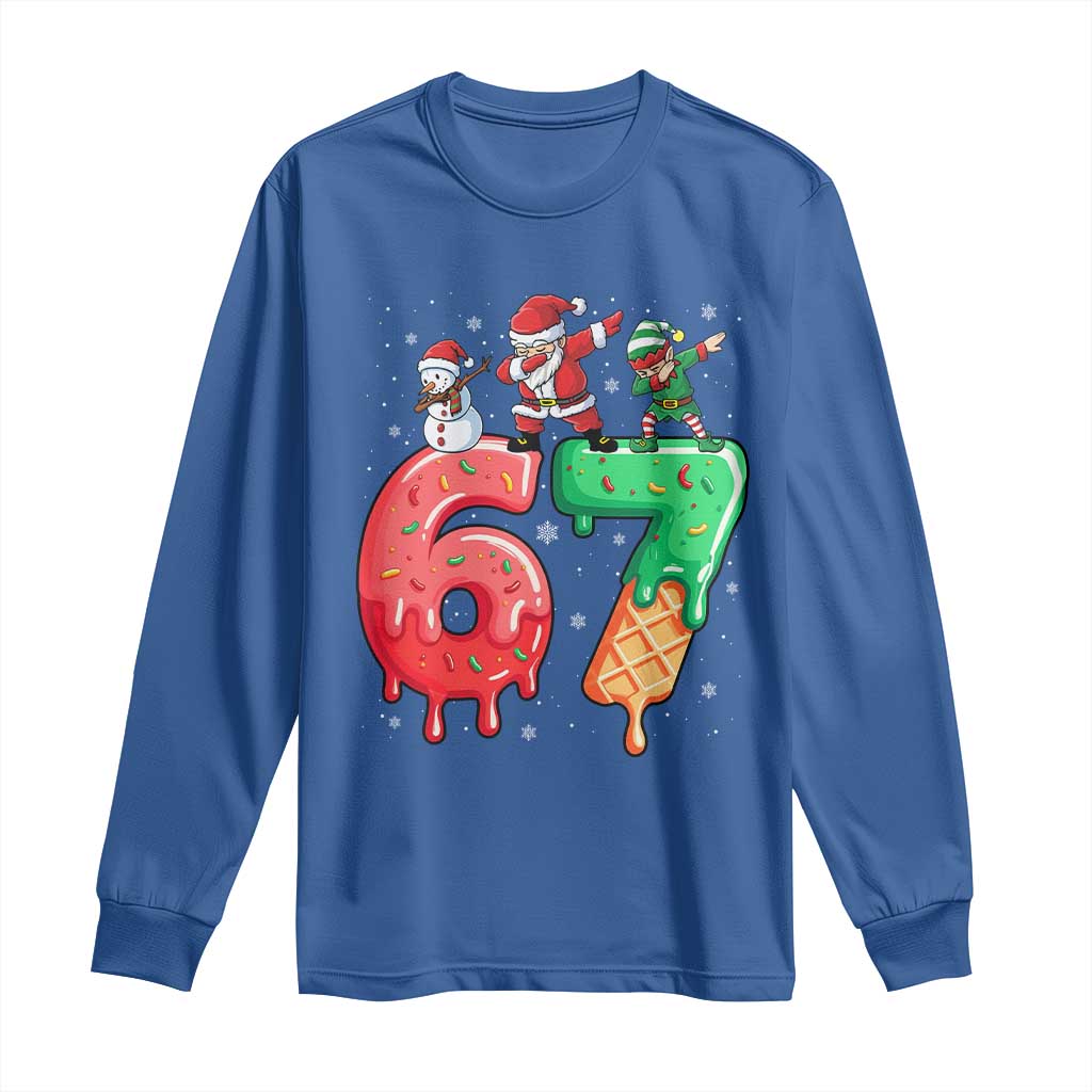 67 Six Seven Christmas Long Sleeve Shirt Funny Dabbing Santa Elf Friends 6 7 Meme Gen Alpha Slang - Wonder Print Shop