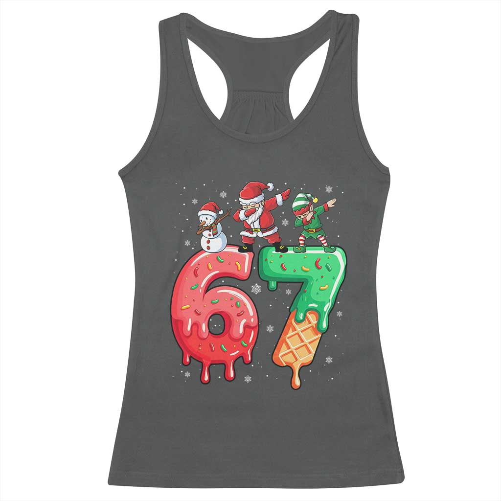 67 Six Seven Christmas Racerback Tank Top Funny Dabbing Santa Elf Friends 6 7 Meme Gen Alpha Slang - Wonder Print Shop