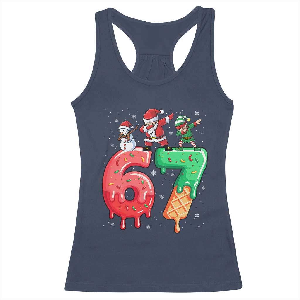 67 Six Seven Christmas Racerback Tank Top Funny Dabbing Santa Elf Friends 6 7 Meme Gen Alpha Slang - Wonder Print Shop