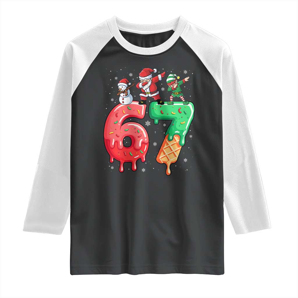 67 Six Seven Christmas Raglan Shirt Funny Dabbing Santa Elf Friends 6 7 Meme Gen Alpha Slang - Wonder Print Shop