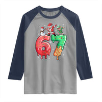 67 Six Seven Christmas Raglan Shirt Funny Dabbing Santa Elf Friends 6 7 Meme Gen Alpha Slang - Wonder Print Shop
