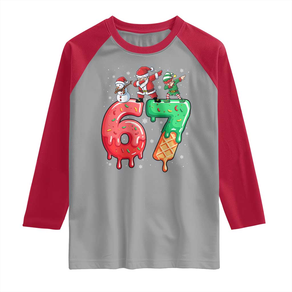 67 Six Seven Christmas Raglan Shirt Funny Dabbing Santa Elf Friends 6 7 Meme Gen Alpha Slang - Wonder Print Shop