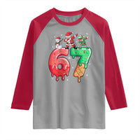 67 Six Seven Christmas Raglan Shirt Funny Dabbing Santa Elf Friends 6 7 Meme Gen Alpha Slang - Wonder Print Shop