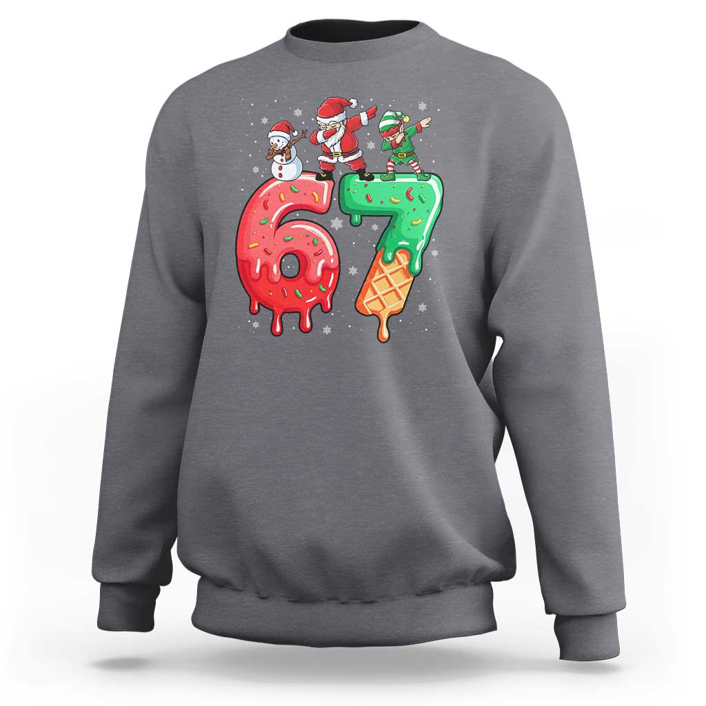 67 Six Seven Christmas Sweatshirt Funny Dabbing Santa Elf Friends 6 7 Meme Gen Alpha Slang - Wonder Print Shop