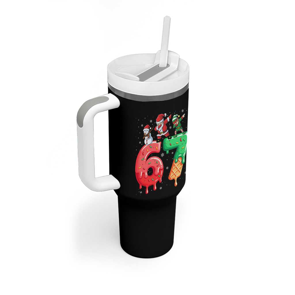 67 Six Seven Christmas Tumbler With Handle Funny Dabbing Santa Elf Friends 6 7 Meme Gen Alpha Slang - Wonder Print Shop