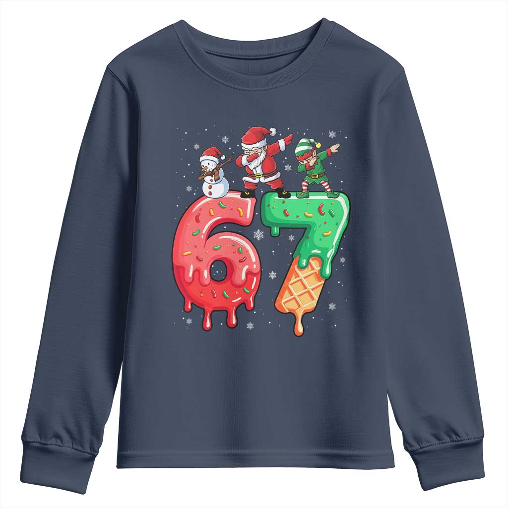 67 Six Seven Christmas Youth Sweatshirt Funny Dabbing Santa Elf Friends 6 7 Meme Gen Alpha Slang - Wonder Print Shop