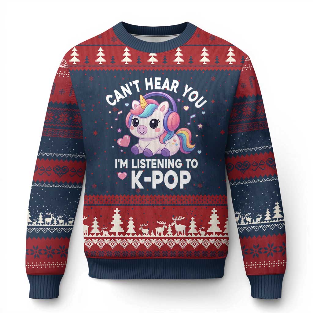 Kpop Lover Ugly Christmas Sweater Cant Hear You I'm Listening Kawaii K-Pop Korean Music - Wonder Print Shop