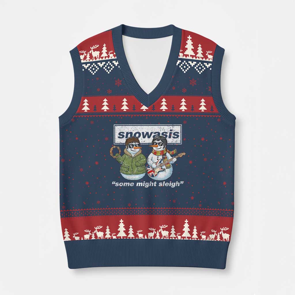 Snowasis Some Might Sleigh Xmas V-Neck Knit Sweater Vest Funny Music Lovers Snowman Singers Band - Wonder Print Shop