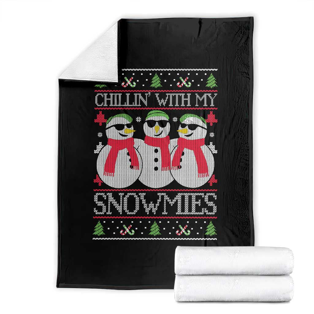Chillin With My Snowmies Throw Blanket Funny Snowman Christmas Kids Boys Ugly Xmas - Wonder Print Shop