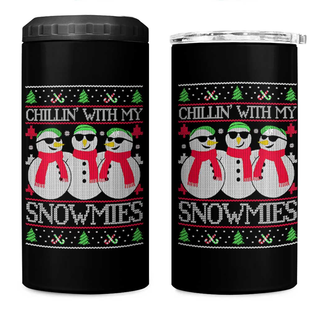 Chillin With My Snowmies 4 in 1 Can Cooler Tumbler Funny Snowman Christmas Kids Boys Ugly Xmas - Wonder Print Shop