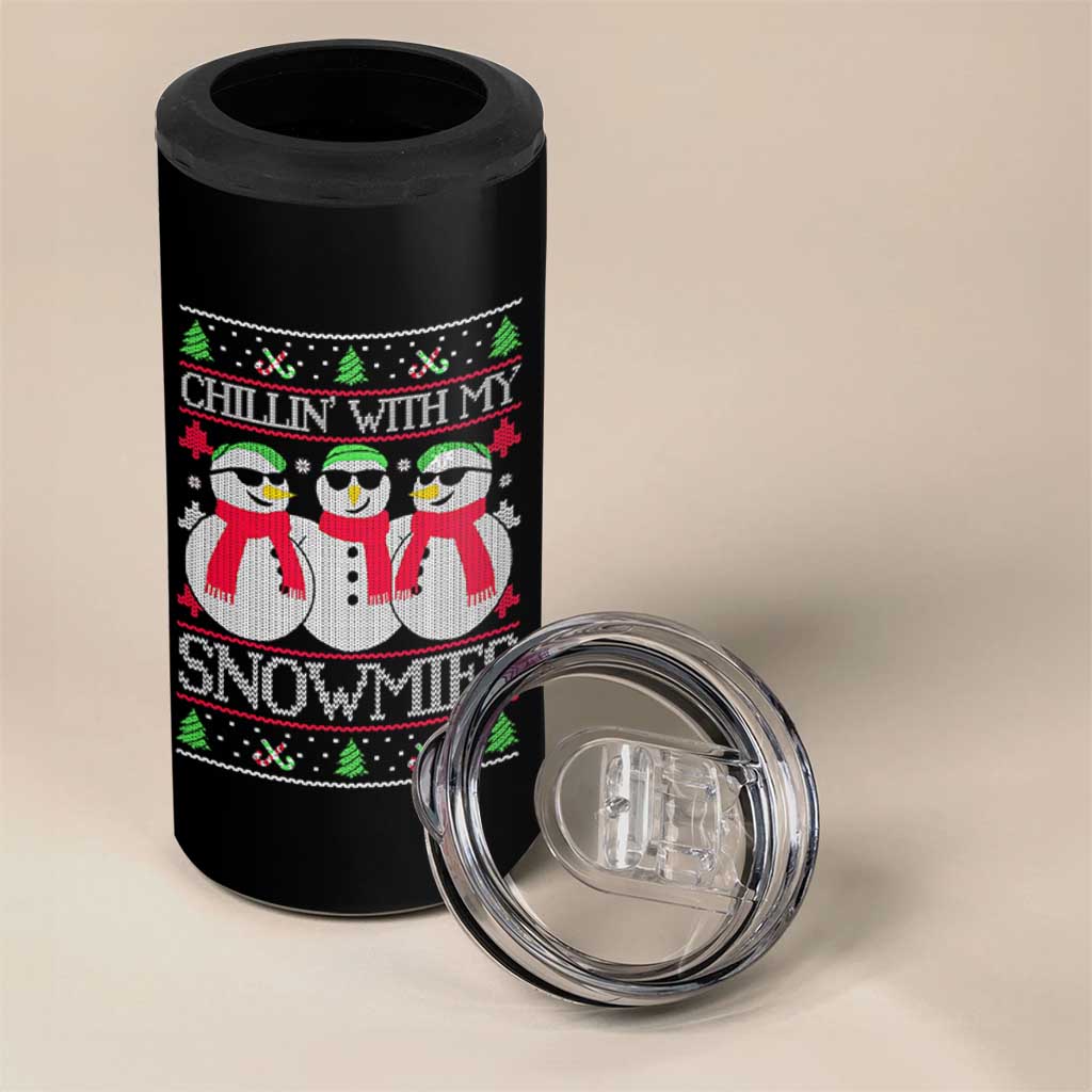 Chillin With My Snowmies 4 in 1 Can Cooler Tumbler Funny Snowman Christmas Kids Boys Ugly Xmas - Wonder Print Shop