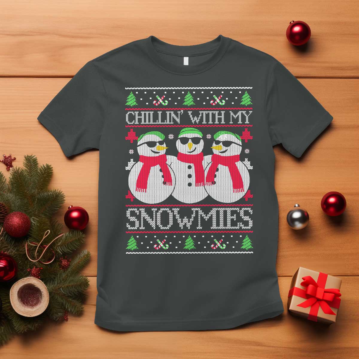 Chillin With My Snowmies T Shirt Funny Snowman Christmas Kids Boys Ugly Xmas - Wonder Print Shop