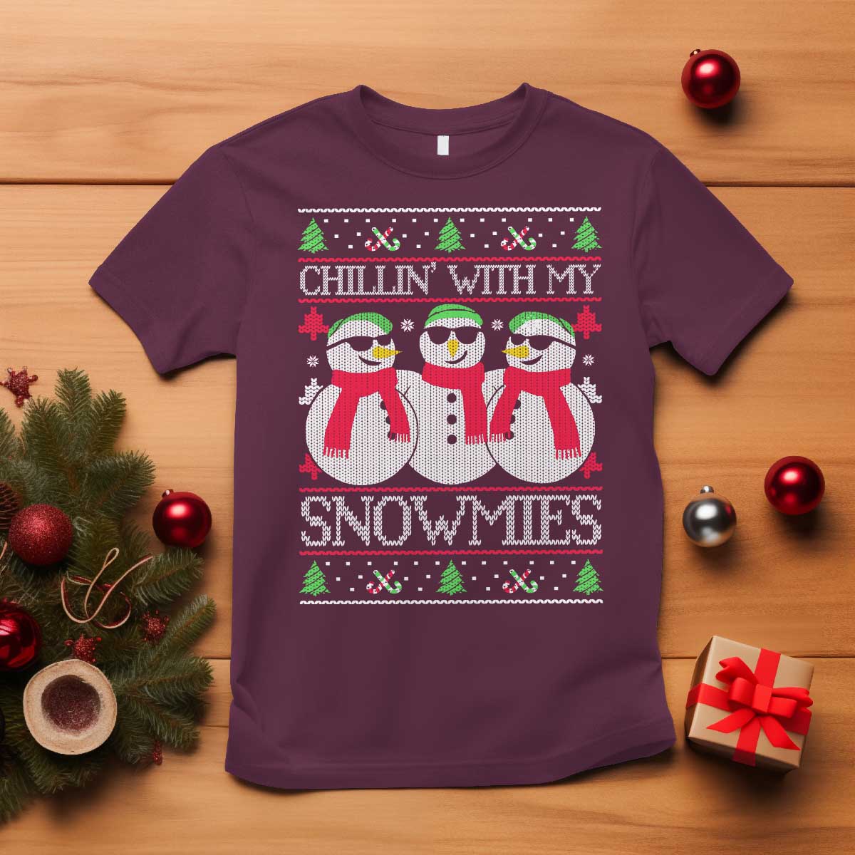 Chillin With My Snowmies T Shirt Funny Snowman Christmas Kids Boys Ugly Xmas - Wonder Print Shop