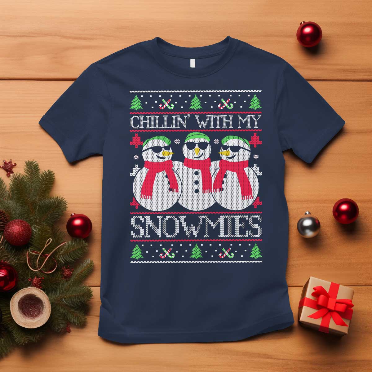 Chillin With My Snowmies T Shirt Funny Snowman Christmas Kids Boys Ugly Xmas - Wonder Print Shop