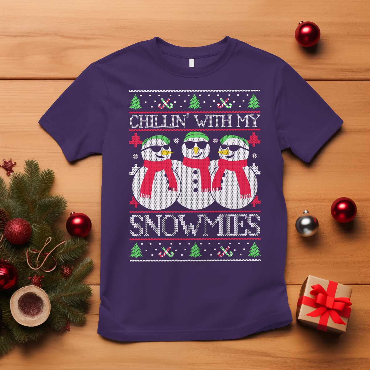 Chillin With My Snowmies T Shirt Funny Snowman Christmas Kids Boys Ugly Xmas - Wonder Print Shop