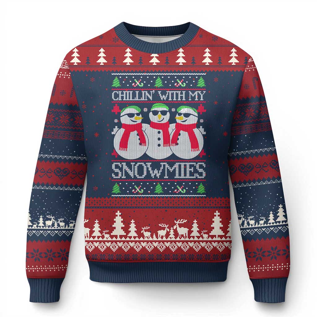Chillin With My Snowmies Ugly Christmas Sweater Funny Snowman Christmas Kids Boys Ugly Xmas - Wonder Print Shop