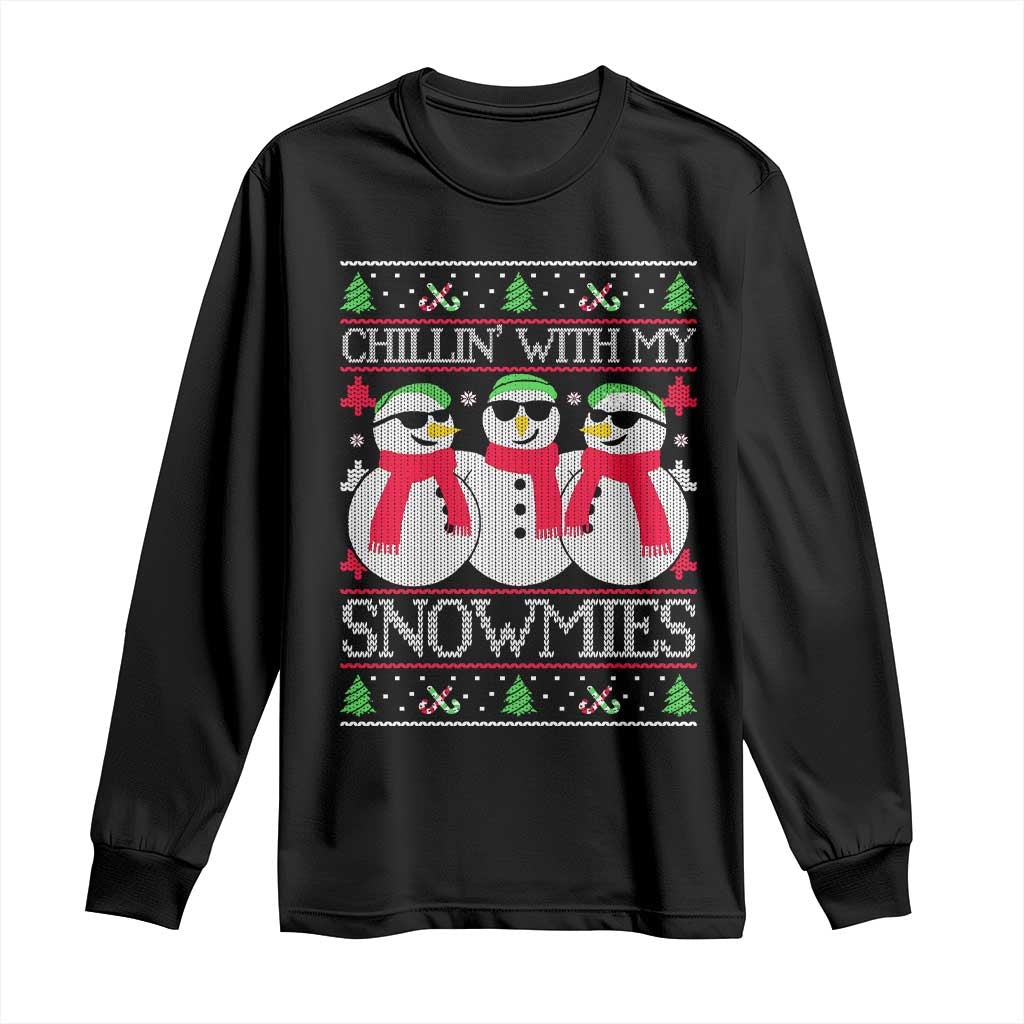 Chillin With My Snowmies Long Sleeve Shirt Funny Snowman Christmas Kids Boys Ugly Xmas - Wonder Print Shop