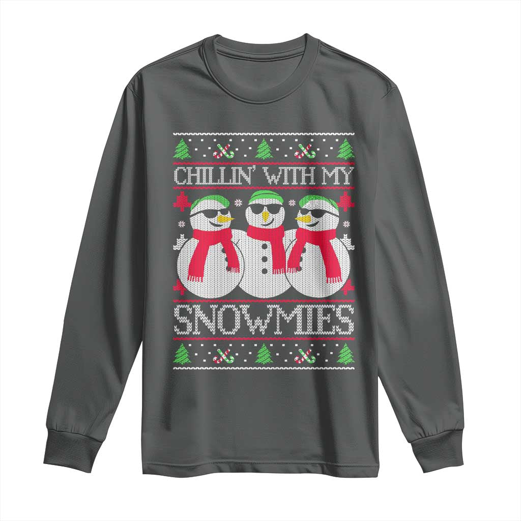 Chillin With My Snowmies Long Sleeve Shirt Funny Snowman Christmas Kids Boys Ugly Xmas - Wonder Print Shop