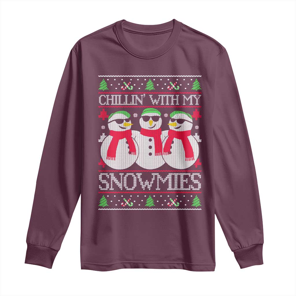 Chillin With My Snowmies Long Sleeve Shirt Funny Snowman Christmas Kids Boys Ugly Xmas - Wonder Print Shop