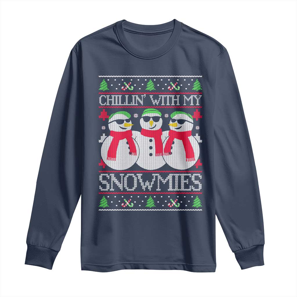 Chillin With My Snowmies Long Sleeve Shirt Funny Snowman Christmas Kids Boys Ugly Xmas - Wonder Print Shop