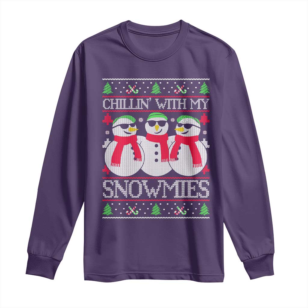 Chillin With My Snowmies Long Sleeve Shirt Funny Snowman Christmas Kids Boys Ugly Xmas - Wonder Print Shop