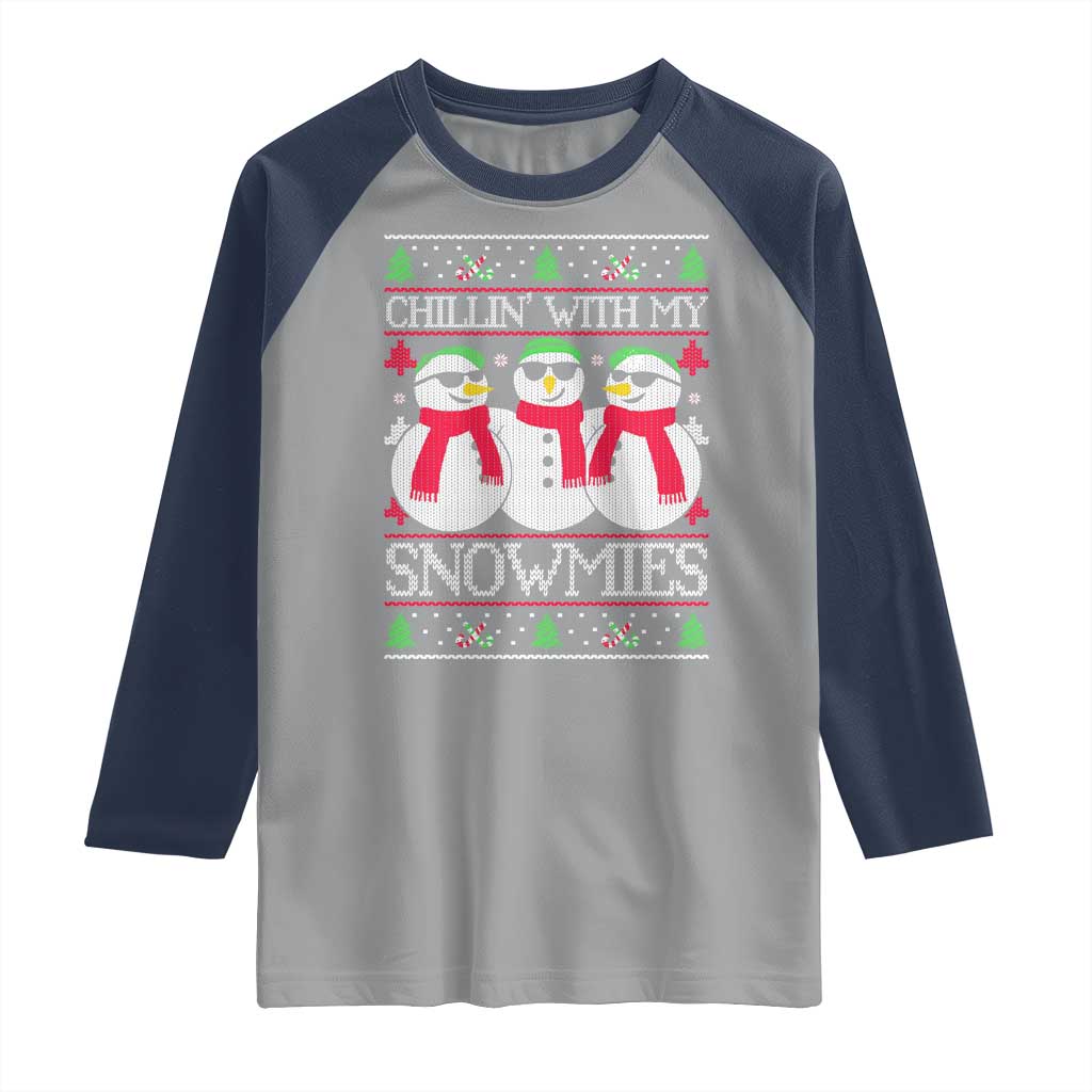 Chillin With My Snowmies Raglan Shirt Funny Snowman Christmas Kids Boys Ugly Xmas - Wonder Print Shop