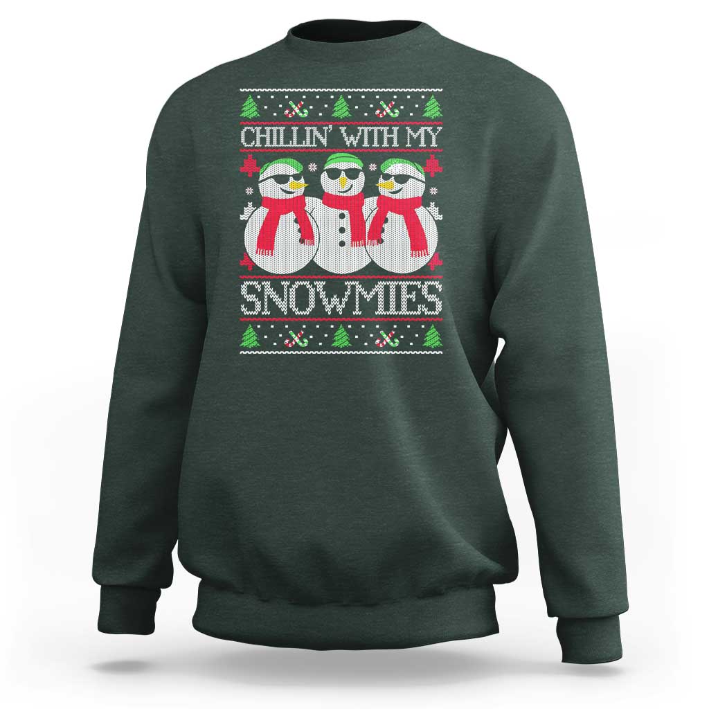 Chillin With My Snowmies Sweatshirt Funny Snowman Christmas Kids Boys Ugly Xmas - Wonder Print Shop