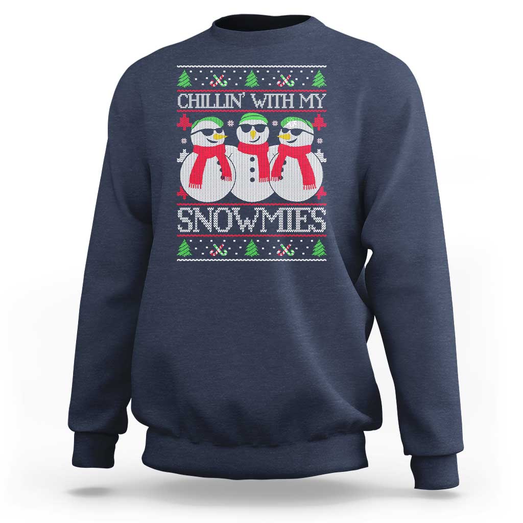 Chillin With My Snowmies Sweatshirt Funny Snowman Christmas Kids Boys Ugly Xmas - Wonder Print Shop