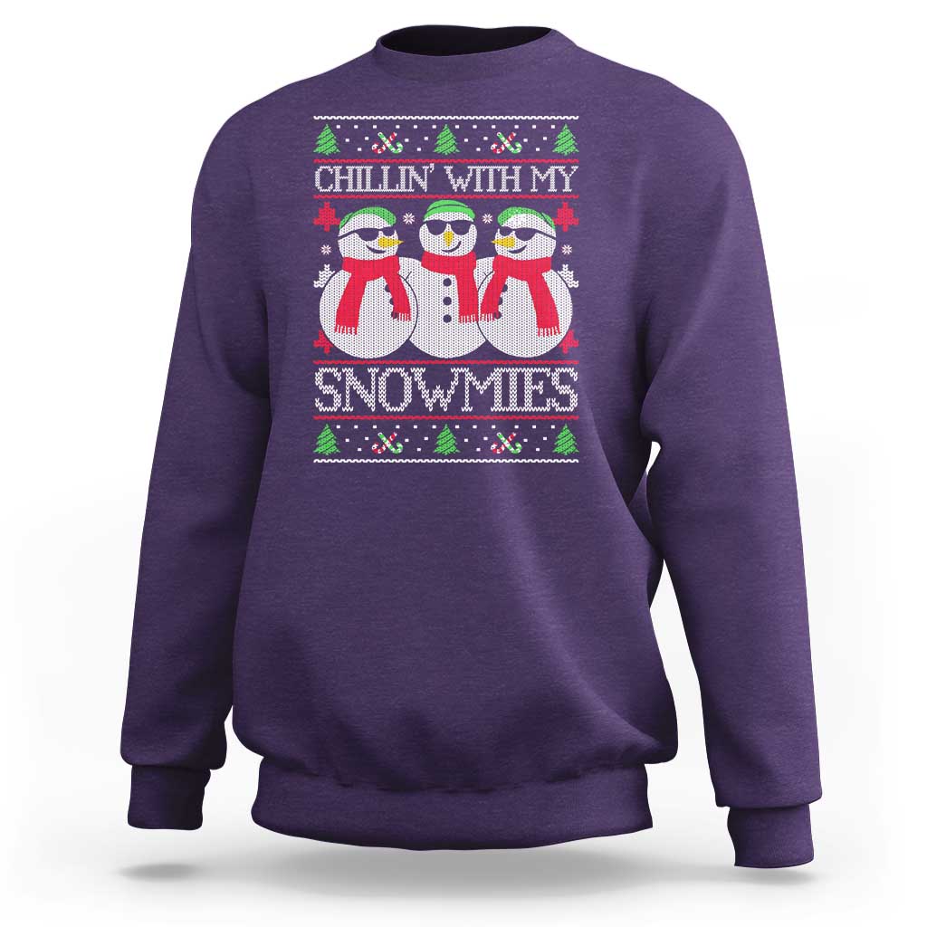 Chillin With My Snowmies Sweatshirt Funny Snowman Christmas Kids Boys Ugly Xmas - Wonder Print Shop
