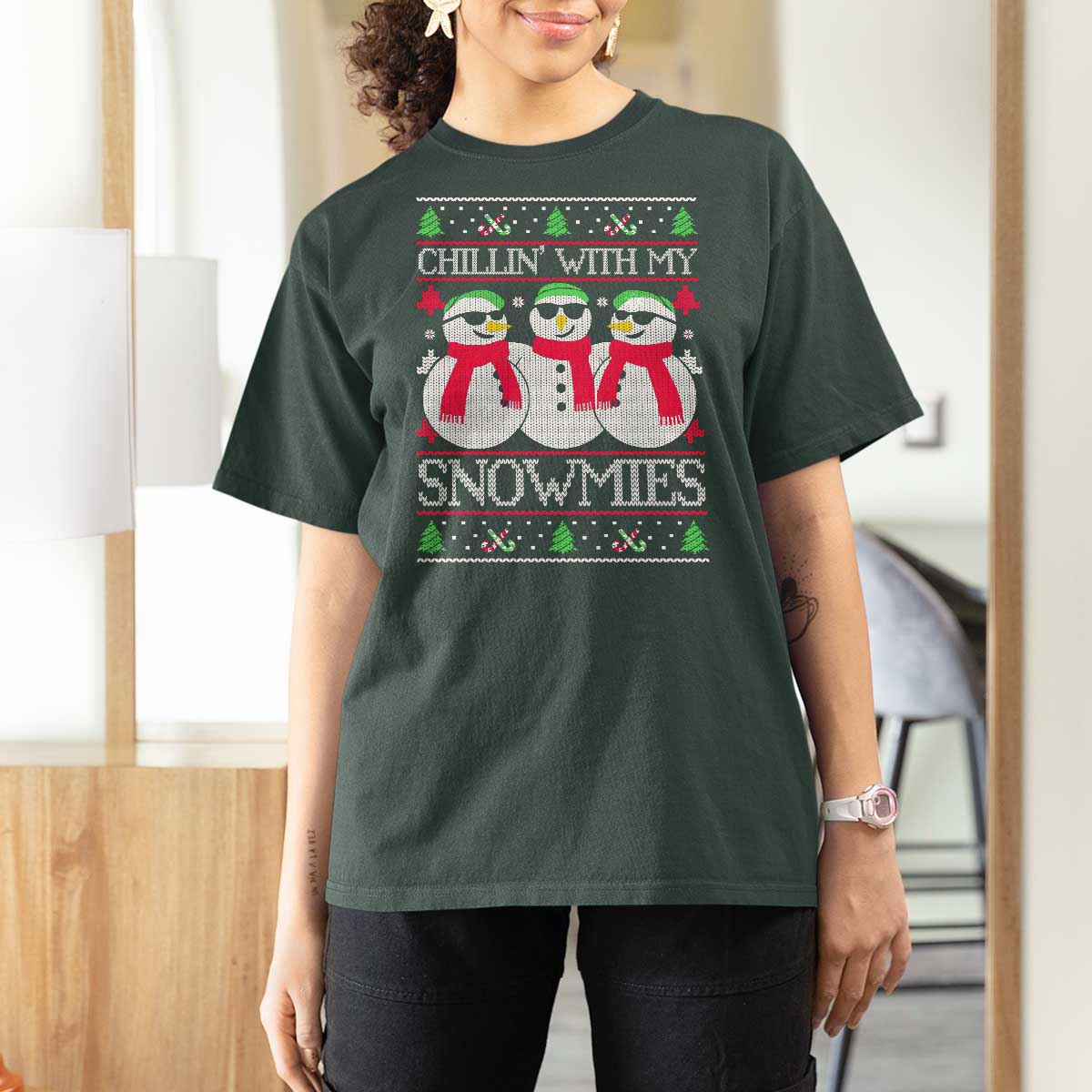 Chillin With My Snowmies T Shirt For Women Funny Snowman Christmas Kids Boys Ugly Xmas - Wonder Print Shop