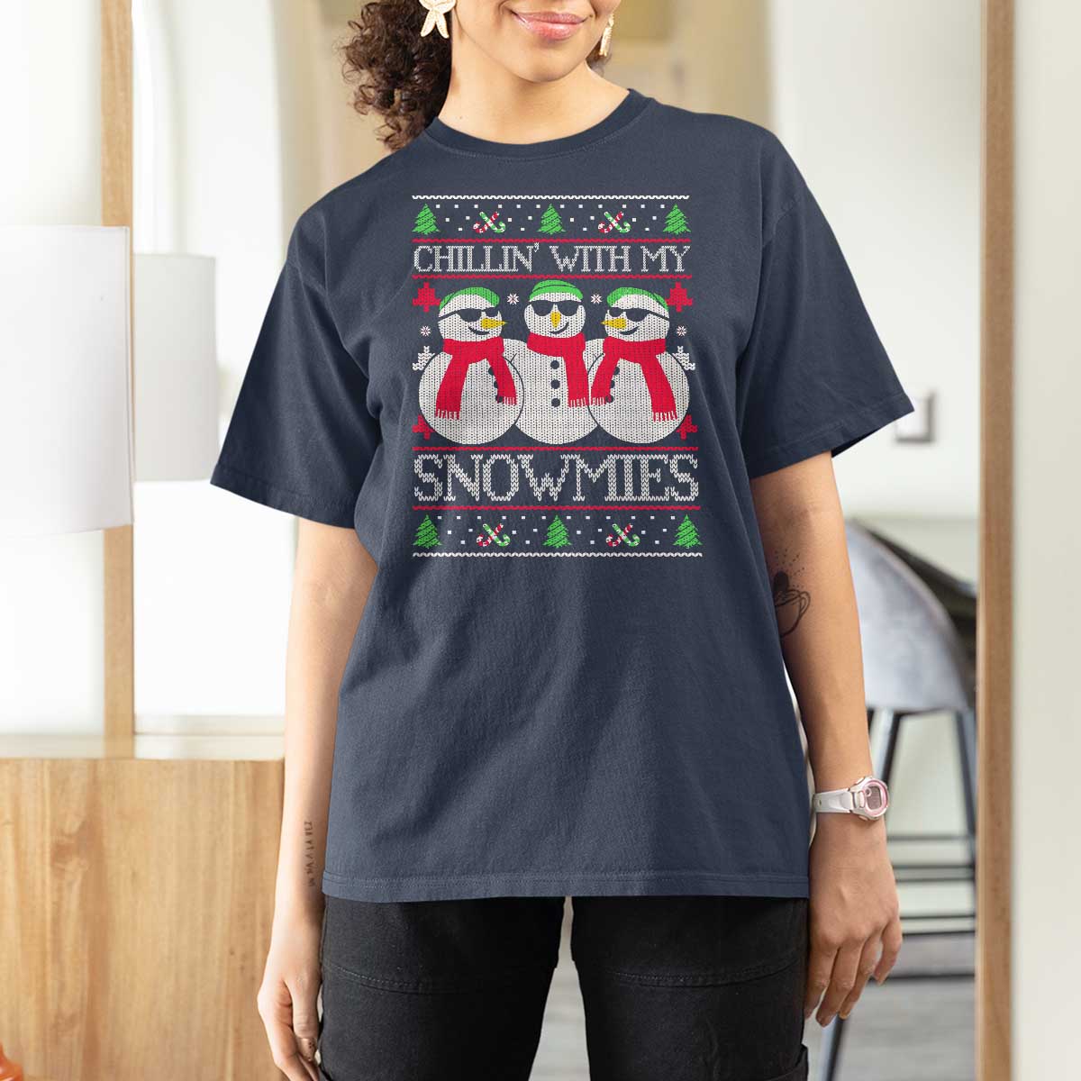 Chillin With My Snowmies T Shirt For Women Funny Snowman Christmas Kids Boys Ugly Xmas - Wonder Print Shop