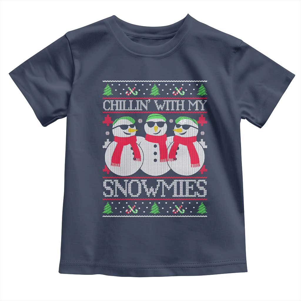 Chillin With My Snowmies Toddler T Shirt Funny Snowman Christmas Kids Boys Ugly Xmas - Wonder Print Shop