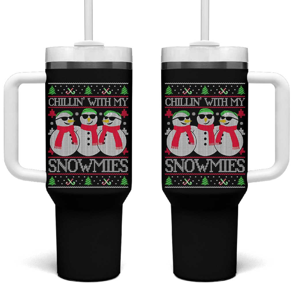 Chillin With My Snowmies Tumbler With Handle Funny Snowman Christmas Kids Boys Ugly Xmas - Wonder Print Shop