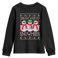 Chillin With My Snowmies Youth Sweatshirt Funny Snowman Christmas Kids Boys Ugly Xmas - Wonder Print Shop