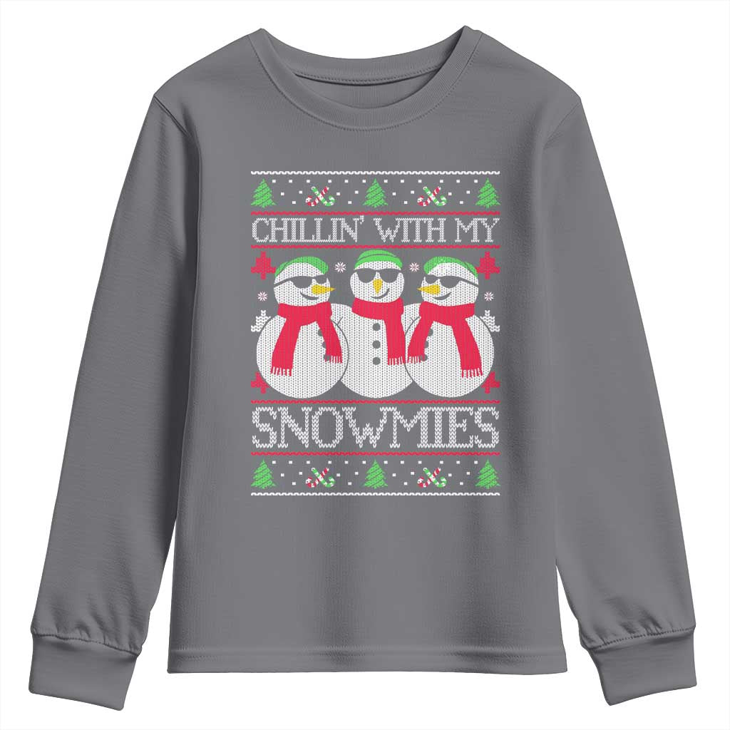 Chillin With My Snowmies Youth Sweatshirt Funny Snowman Christmas Kids Boys Ugly Xmas - Wonder Print Shop