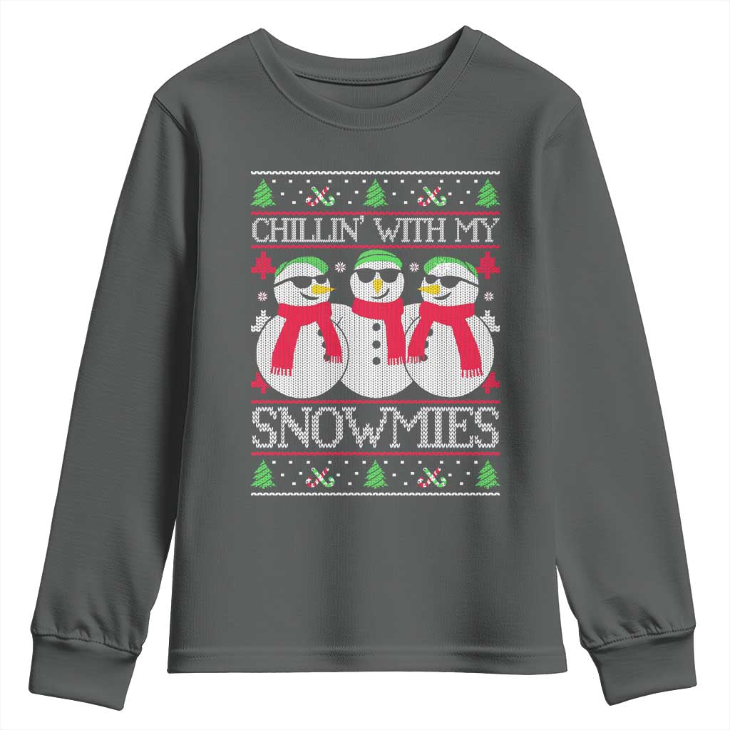 Chillin With My Snowmies Youth Sweatshirt Funny Snowman Christmas Kids Boys Ugly Xmas - Wonder Print Shop